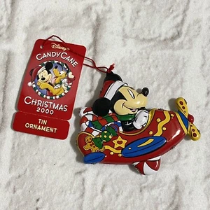 Disney's Mickey Mouse 2000 bastón de caramelo Navidad adorno de hojalata - Imagen 1 de 2