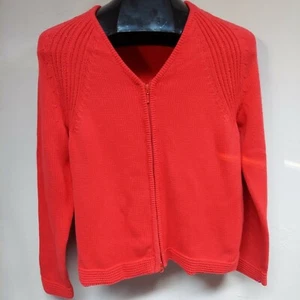 New Willi Smith Women Small Red V-Neck Zip Knit Cardigan Sweater Lightweight - Picture 1 of 8