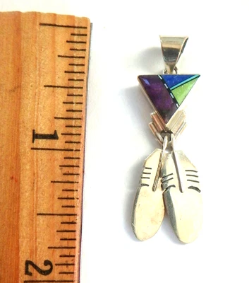 Colgante nativo americano Zuni con incrustación de 925 de ley Foto 1 de 4