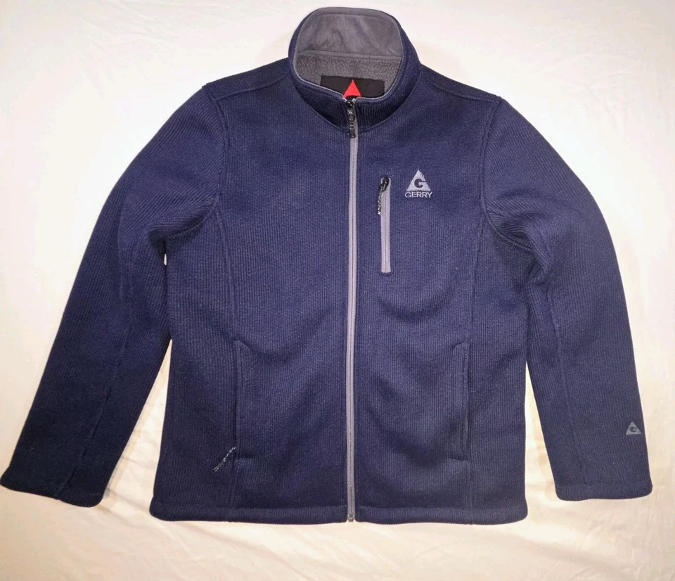 Gerry Jacket Mens L Navy Textured Knit Fleece Lined Full Zip Heavy Zip Pockets - Image 1 of 4