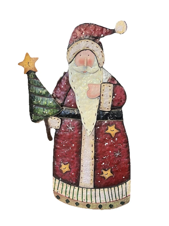 Metal Christmas Santa Wall Decor Hanging Art Handcrafted Metalwork 23x11 - Image 1 of 4