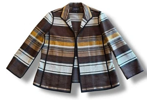 Lafayette 148 Blazer Jacket Sz M Brown Gold Woven Tan Striped Metallic - Picture 1 of 11
