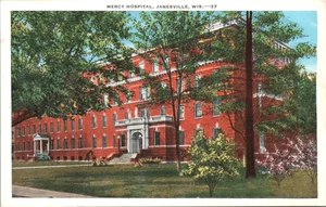Janesville Wisconsin Mercy Hospital Rock County Leinen Postkarte - Bild 1 von 2