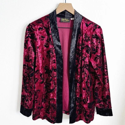 Bob Mackie носимый искусства верхний женщин маленький красный бархат открытый цветочный Artsy Whimsigoth - Изображение 1 из 4