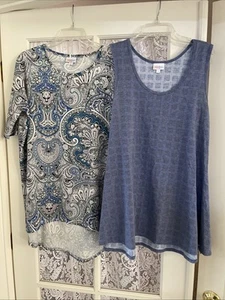 2 camisetas sin mangas Lularoe S 1 azul jaspeado a cuadros 1 azul estampado cachemir Irma T nuevas sin etiquetas - Imagen 1 de 5