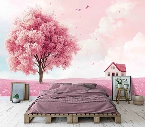 Girl bedroom WALLPAPER MURAL 312x219 cm pink tree and sky dream scenery nursery - Picture 1 of 5