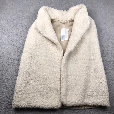 Soft Surrounding Sherpa Vest Womens M Ivory Knit Stretch Open Sweater Jacket NEW - Image 1 of 4