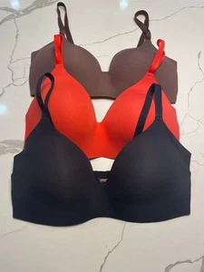 Knix Bras Lot of 3 Size 7 Black Orange Brown Wireless Comfort Tshirt Bra - Picture 1 of 9