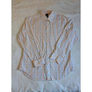 Tailorbyrd Plaid Dress Shirt Long Sleeve Button Down Peach White Size L - Picture 1 of 8