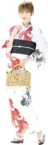 Ladies' Yukata set Free Size Kingyo Fish Black Obi Red White Summer Kimono Japan - Picture 1 of 1