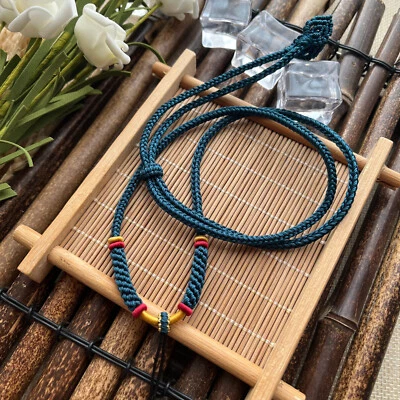 Collar colgante cuerda 8 hilos azul oscuro trenzado a mano 03A Foto 1 de 4