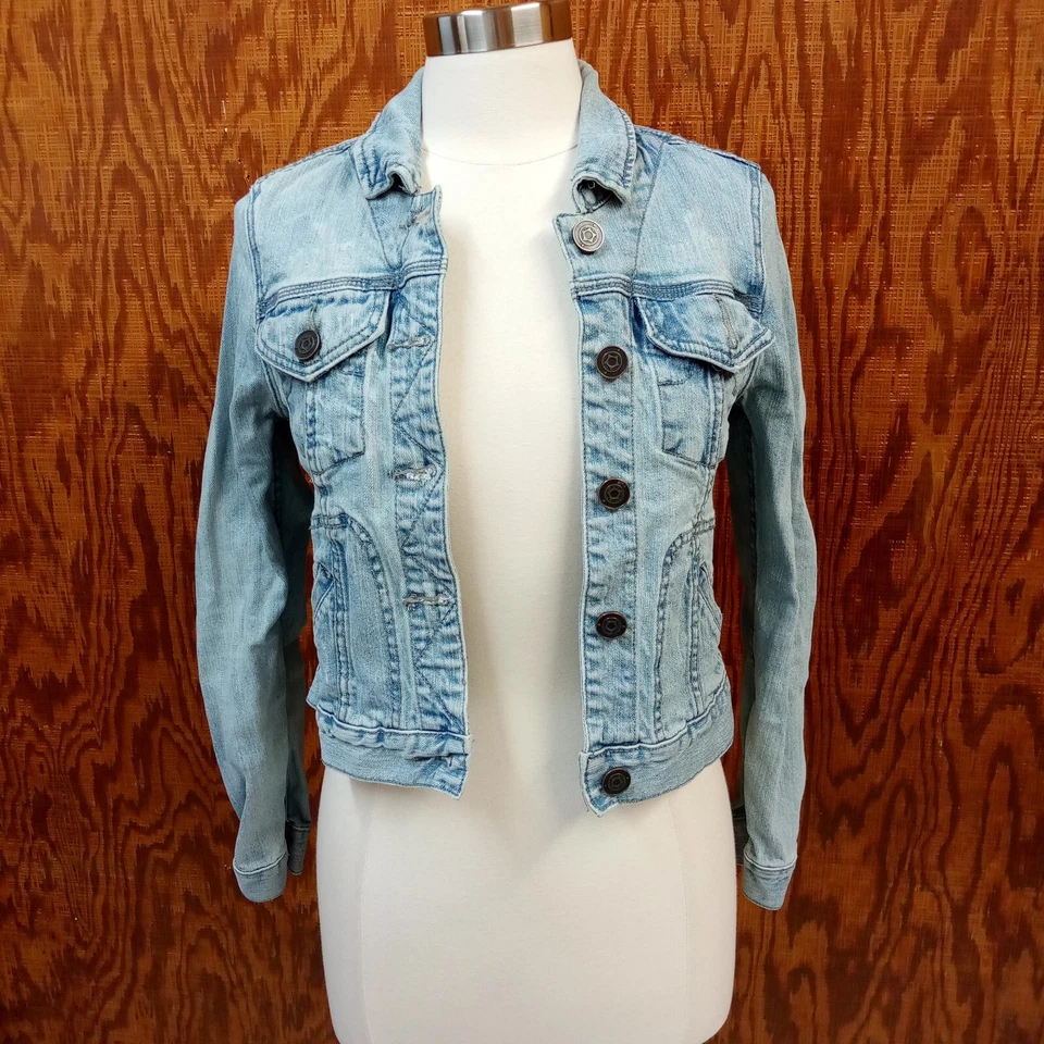 Chaqueta de camionero de mezclilla para mujer Joseph con botones delanteros gris-azul talla S pequeña Foto 1 de 4