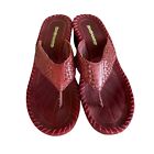 Encanto Women's Size 9 Burgundy Red Leather Wedge Heel Slip-On Thong Sandals