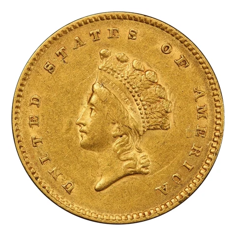 1854 $1 Gold Indian Princess, Type 2 PCGS AU53 Cover