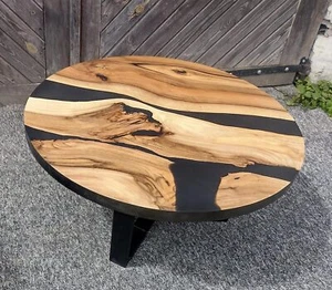 Mesa lateral de café de madera de borde vivo de resina negra personalizada mesa central - Imagen 1 de 3