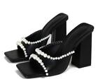 Womens Fashion Summer Peep Toe Pearls Slippers Sey Party Shoes Pumps High Heels