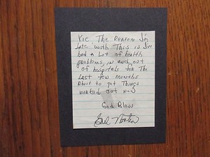 EARL JUNIOR WOOTEN (Died in 2006) Washington Senators- Signed Personal Note