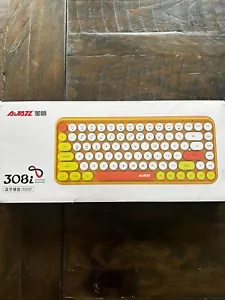 Ajazz 308i Yellow Wireless Bluetooth Gaming Office Keyboard Round 84 Keys Works - Picture 1 of 3