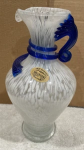 VINTAGE ARTE MURANO SILVESTRI CRISTAL - ITALY CRYSTAL HANDLED VASE COLBALT BLUE - Picture 1 of 10
