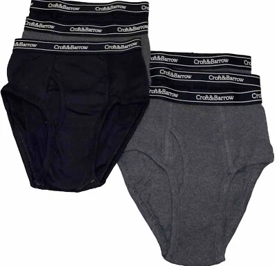 Мужские классические брифы CROFT & BARROW небольшого размера упаковка 6 шт. черные серые однотонные с полным вырезом. - Изображение 1 из 4
