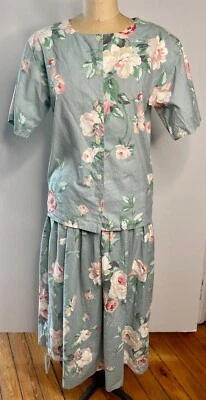 DE COLECCIÓN AÑOS 80 LEE INVIERNO*AZUL ROSA ESTILO TÉ ESTAMPADO FLORAL 2 PIEZAS TOP Y FALDA PLISADA*6 S Foto 1 de 4