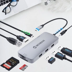 Moman USB C Hub 9 in 1 Card Reader USB 3.0 5Gbps With 3.5mm Audio Connector - Picture 1 of 10