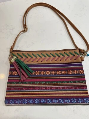 Unbranded Bright Colored Crossbody Tapestry Women's Medium Purse with Tassel - Image 1 of 4