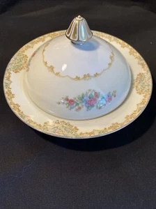 NORITAKE ALVIN Round Covered Butter Dish Yellow Floral Gold Trim Cottage Romance - Picture 1 of 14