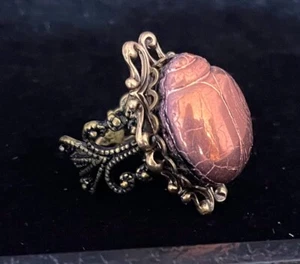 Skarabäus Ring groß Ägyptischer Käfer Antik Tschechisch Glas Ägyptisch Revival Schmuck - Bild 1 von 4