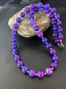 Lila Stein Perle Navajo Perlen Sterling Silber Halskette 11805 - Bild 1 von 12