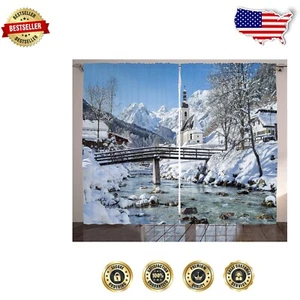 Elegant Blackout Winter Curtains - 108" x 90" Scenic Bavarian Drapes (Set of 2) - Picture 1 of 2