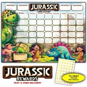 Jurassic Rewards - Dinosaur Good Behaviour Reward Chart - 100 Gold Star Stickers - Picture 1 of 6