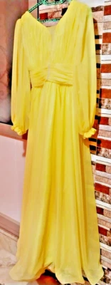 Un vestido de noche de gasa amarillo brillante para niñas de 13 a 15 años, muy lujoso Foto 1 de 4