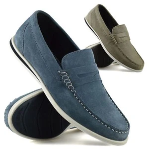Mens Leather Slip On Loafers Memory Foam Casual Walking Boat Moccasin Shoes Size - Picture 1 of 25