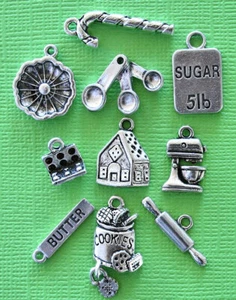 Weihnachten Backen Charm Sammlung Antik Silberfarben 10 Charms - COL115 - Bild 1 von 1