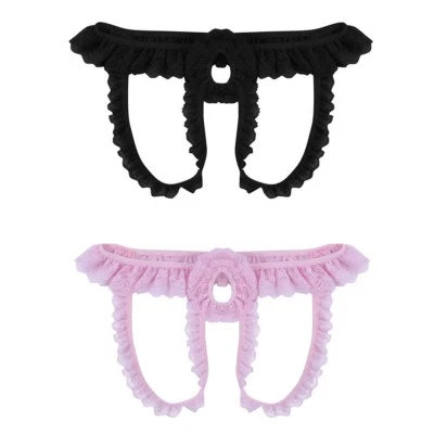 Herren String Sissy Spitzen Unterwäsche sexy Vorne Öffner Jockstrap Mini Dessous - Bild 1 von 4