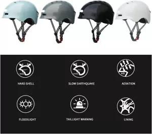 Waterproof Electric Scooter Helmet With Warning Lights Bike LED Light Cap Glossy - Picture 1 of 12
