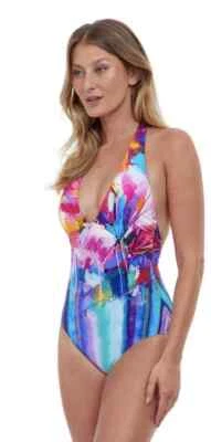 NWT Gottex FAB! Standard Italian Summer Deep V Halter One Piece Swimswuit 10 - Image 1 of 4