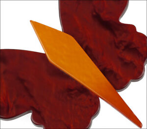MARIE-CHRISTINE PAVONE BUTTERFLY BROOCH PIN ORANGE GALALITH PARIS FRANCE