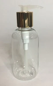 150ml PET Kunststoff Boston Flasche & Shiny Gold/Natur Lotion Pumpe JEDE MENGE - Bild 1 von 1