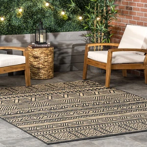 nuLOOM Abbey Tribal Striped Indoor/Outdoor Area Rug in Charcoal - Picture 1 of 7