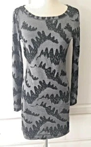 FRENCH CONNECTION DENIM 72 Metallic Silver Gray Black Stretch Bodycon Dress Sz 4 - Picture 1 of 6