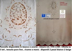 TENDA LINO RICAMO A MANO INTAGLIO AGO ECC. cm. 310 x 240 col. beige - Foto 1 di 18