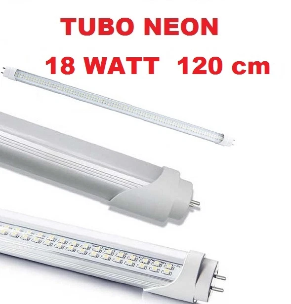TUBO NEON LED 18 WATT SMD DA 120 CM ATTACCO T8 LUCE BIANCA VETRO TRASPARENTE 36W - Immagine 1 di 1