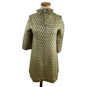 Vintage Damen 14 Metallic Grün Gold Diamantmuster gefütterte Jacke Mantel Schleife - Bild 1 von 10