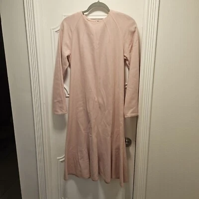 Vestido rosa vintage anos 80 Ambria mistura de lã minimalista modesto chemise tamanho 4 EUA - Imagem 1 de 4