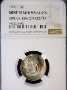 1983 ERROR NGC MS64 FS Off Center Jefferson Nickel CH BU + 5 STEPS Coin NR - Picture 1 of 5