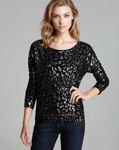 Nuevo con etiquetas Top Current/Elliott The Letterman en negro leopardo metálico - Imagen 1 de 7