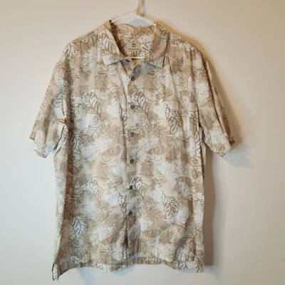 Camisa Hawaiana Tranquility Para Hombre XL Beige Marrón Estampado Hoja de Palma Abotonada Informal Foto 1 de 4