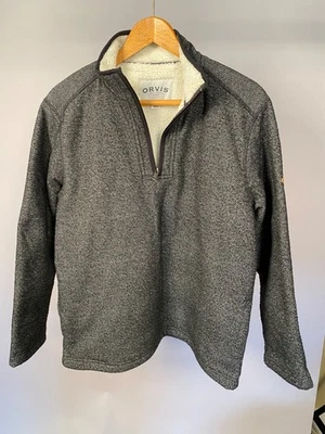 Orvis Sweater Mens Large Gray Fleece Half Zip Sherpa Lined Casual Pullover - Image 1 of 4
